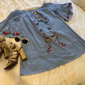 Embroidered Off the Shoulder Dress